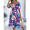 Rochie Florală de Damă Rochie Casual Florală cu Gât Pătrat Mânecă Scurtă cu Volan în Talie Rochie A-Line Rochii Largi