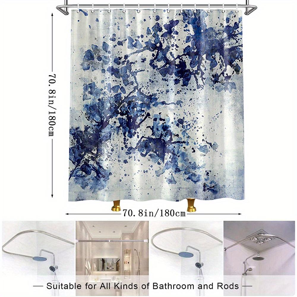 1 Abstrakter Organischer Aquarell Duschvorhang - Dunkelblaues Und Schwarzes Fließendes Muster, Polyestergewebe, Maschinenwaschbar