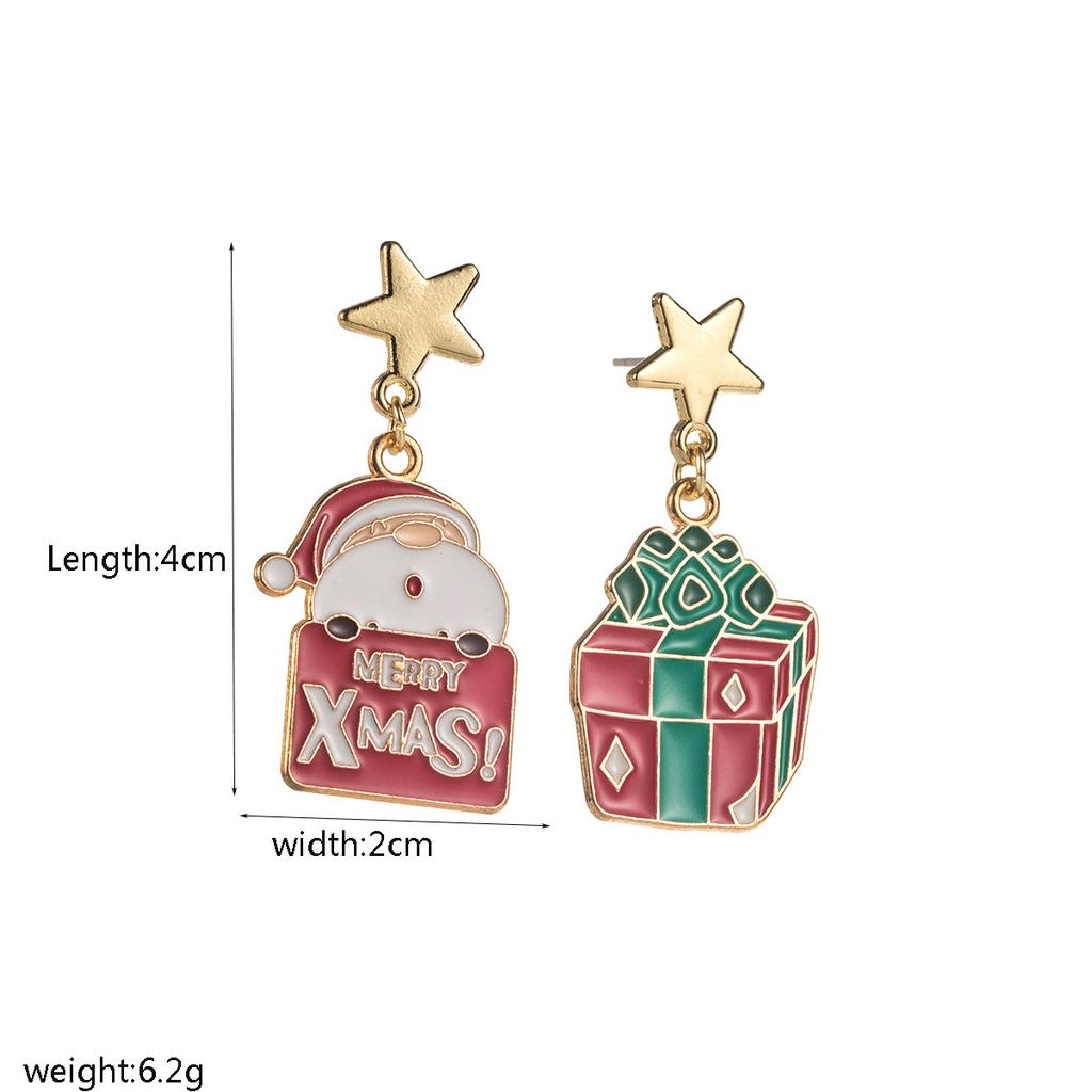 Christmas New Fashion Alloy Oil Drop Earrings Christmas Tree Snowman Gift Box Bell Ear Hooks Holiday Earrings
