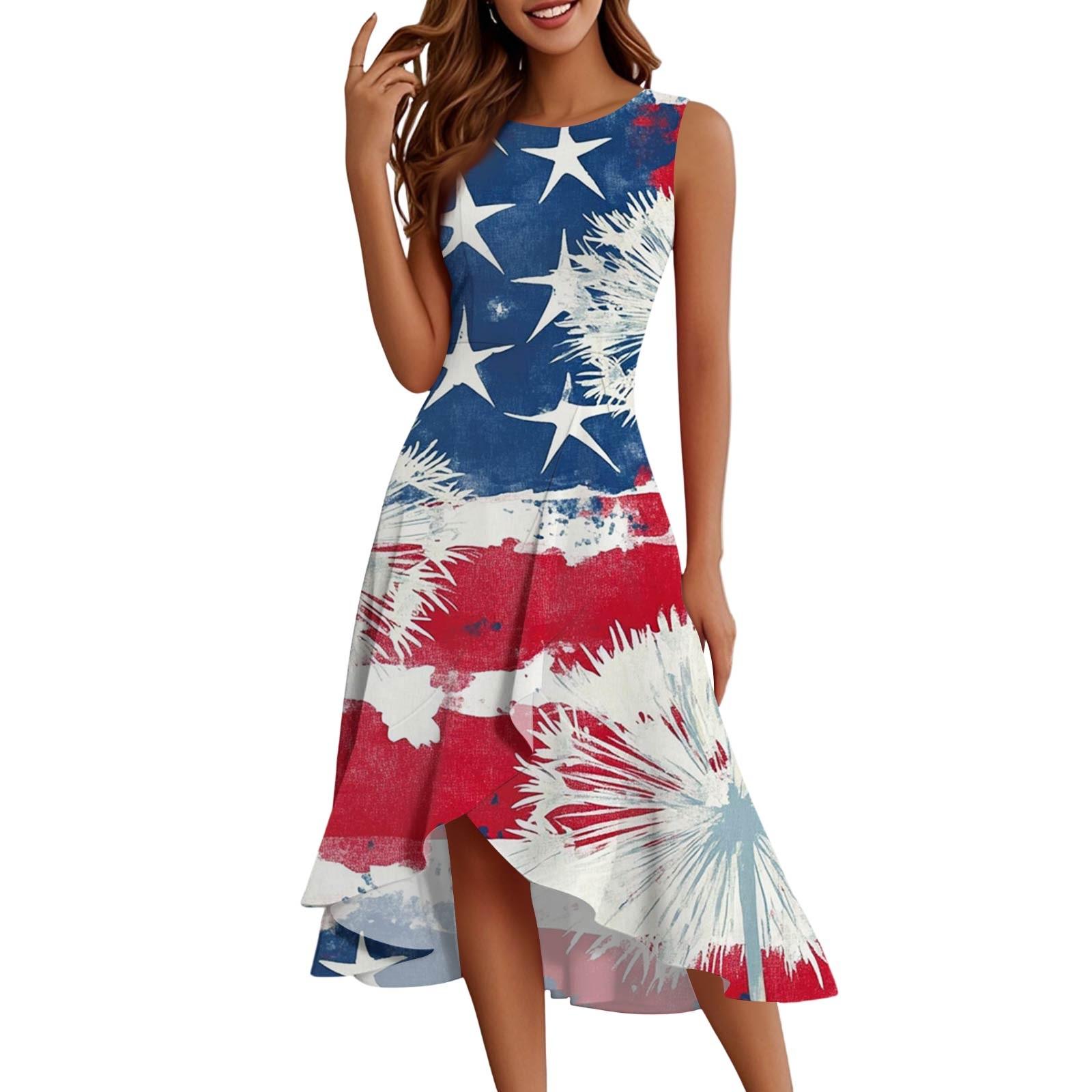 

Женская мода повседневная молния без рукавов круглый вырез День независимости элегантный темперамент оборки платья платья S красный