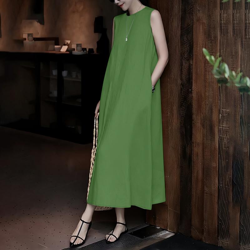 

ZANZEA Женское повседневное летнее свободное платье-майка без рукавов с круглым вырезом XL