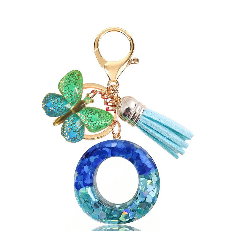 Blue Series 26 Epoxy Letter Keychain Holiday Love Fringe Accessories Gradual Change Butterfly Keychain
