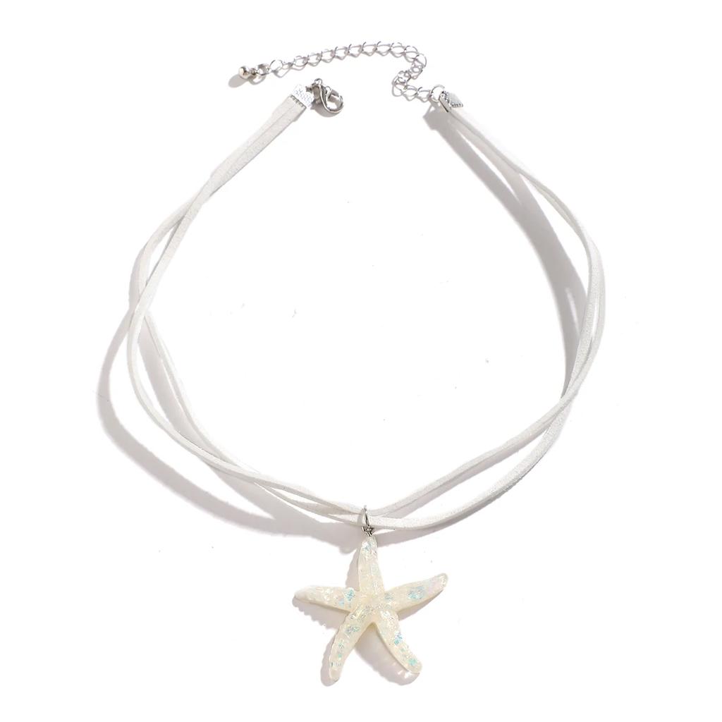 Boho Multilayer White Rope Chain With Large Starfish Star Pendant Necklace for Women Summer Kpop Choker Y2K Jewelry Accessories