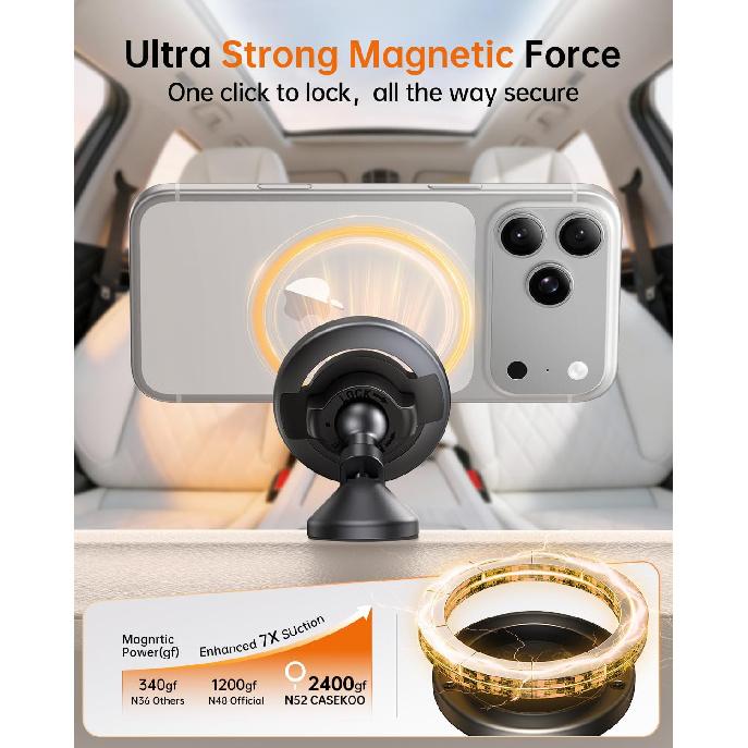 SYNCWIRE MagSafe Car Mount, Magnetic Phone Holder, Space Gray, 1 Pack