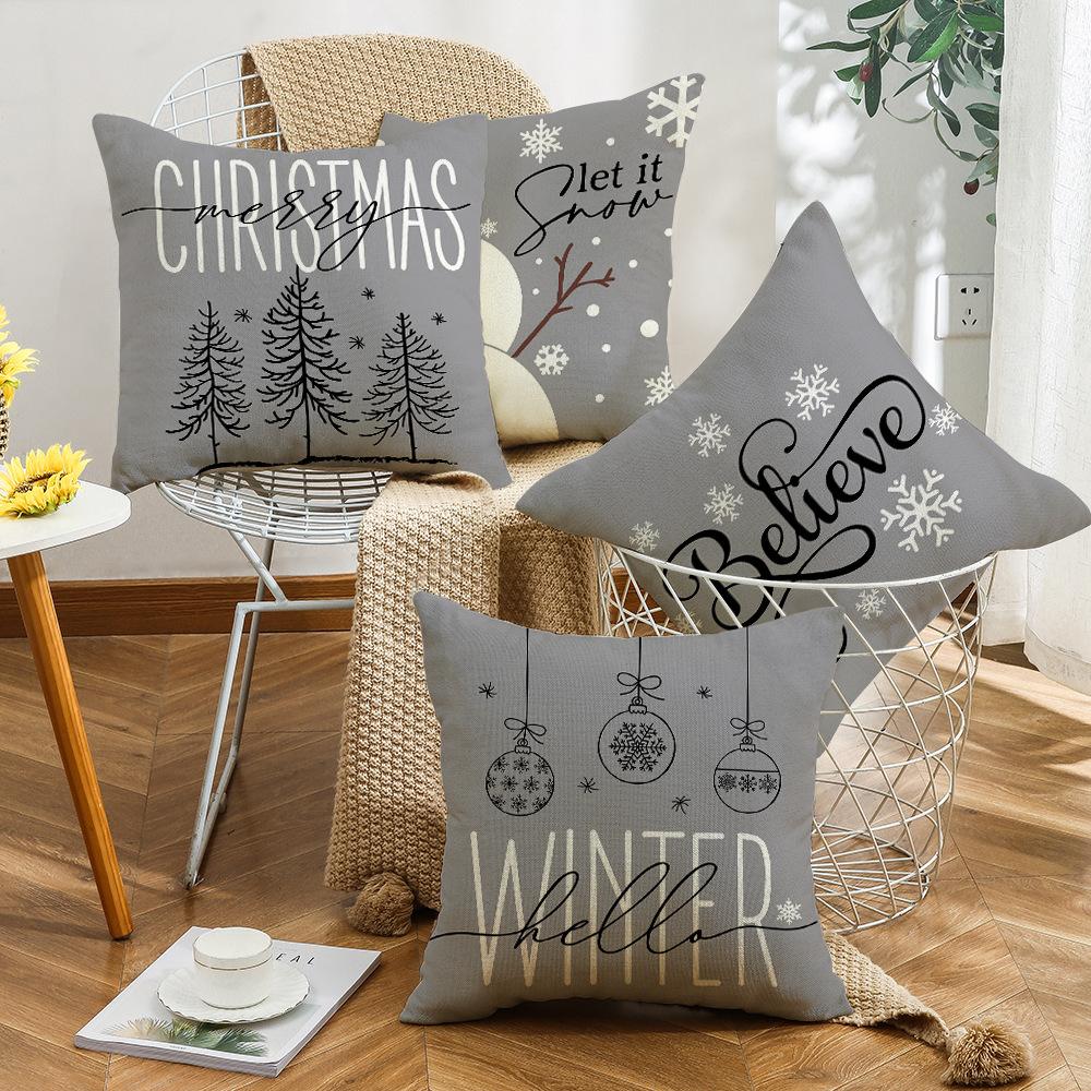 New Christmas Pillow Gray Cartoon Snowman Christmas Tree Home Cushion Pillow Cover