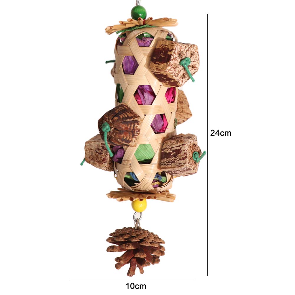 Bamboo Woven Pet Bird Chew Toy Hanging Teeth Grinding Toy Cornhusk Pinecone Toy Small Pet