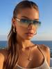1Pc Large Frame Rectangular Single-Piece Sunglasses for Women and Men, Retro Sunglasses, Trendy Metal Punk Style