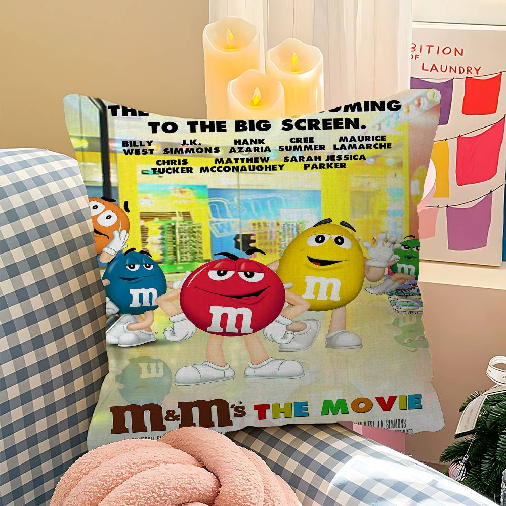 M-M&M Candy Snacks Pillow Covers Cartoon Sofa Decorative Home Double-sided Printing Short Plush Cute Cushion Cover