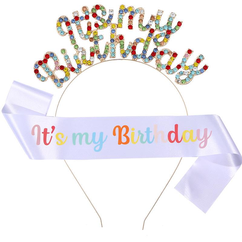 New Birthday Headband Shoulder Strap Etiquette Belt Set IT'S MY BIRTHDAY Women's Headdress Hair Accessories Party