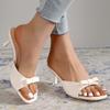 Sweet White Bowknot Decoration Slippers Women 2025 Summer Leisure Square Toe Slip On Shoes Spike High Heels Sandals Women