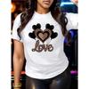European Size Fashionable Letter Cartoon Print Women'S Round Neck T-Shirt, Simple Design, Comfortable And Breathable