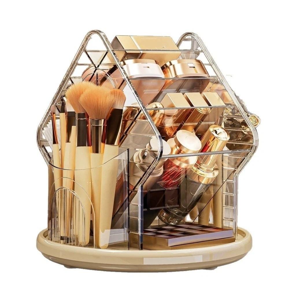 Large Capacity Desktop Cosmetic Organizer Rotating Makeup Brush Storage Box Luxe Pen Holder  Vanity