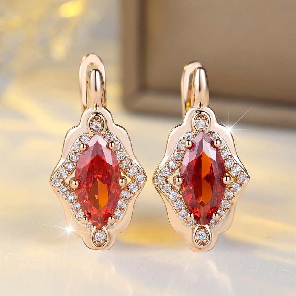 Exquisite Marquise Cut Red Zircon Drop Earrings for Women Luxury Wedding Accessories Fine Jewelry New Year's Gift