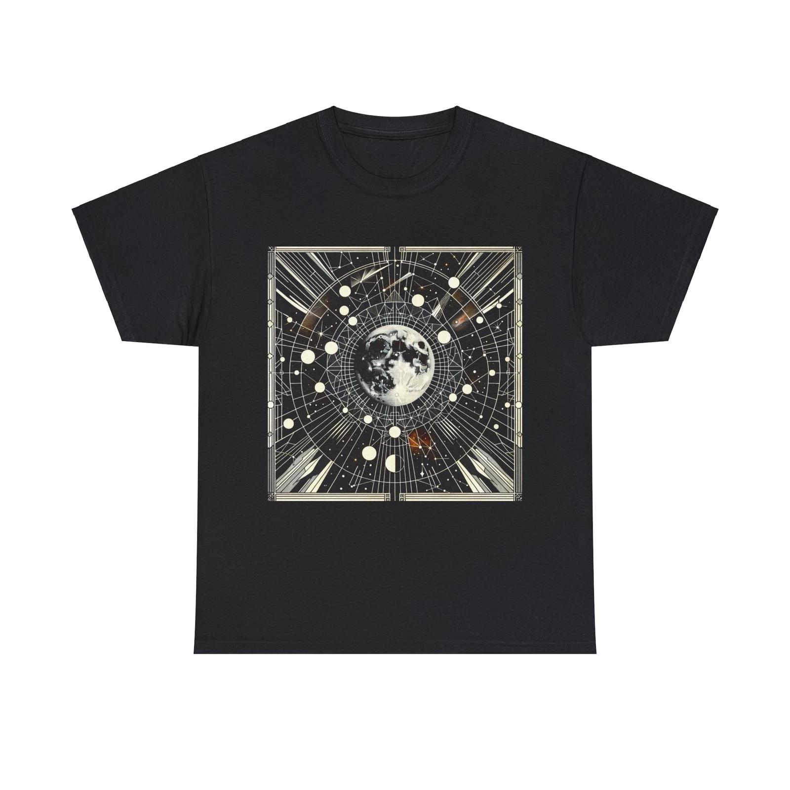 Unisex Adult T Shirt Art Deco Cosmic Moon Geometric Constellations Design Black M