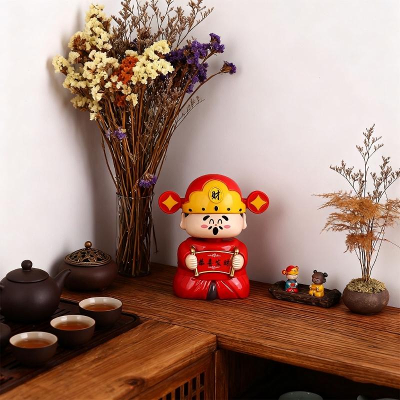God of Wealth Solar Powered Dancing Toy Cai Shen Car Shaking Head Dancer Doll God of Wealth Toy Figurine Desk Decors