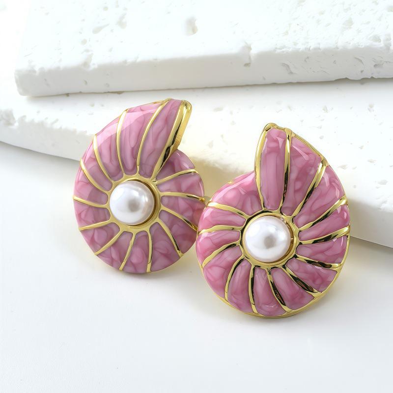 Cross-border Elegant Conch Drip Oil Stainless Steel Earrings: Luxurious, Exquisite, Non-Fading, Versatile Women's Jewelry