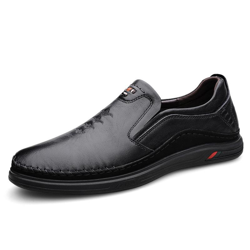 Men's Shoes 2025 Autumn New Waterproof One-pedal Casual Leather Shoes Men's Daily Non-slip Soft Sole Round Head Dad Shoes