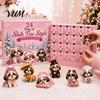 Interaktives Feiertagsspiel Shih Tzu Adventskalender, 24-Tage Countdown Spielzeug-Set mit Mini-Hundefamilie zu Weihnachtsfiguren, Baumhänge-Dekoration, Geschenk