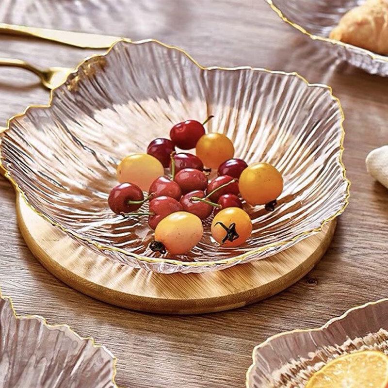 European Style Transparent Gold Rim Glass Snack Plate Set
