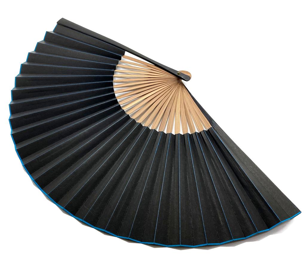 Large Folding Fan Set with Side Lacquer Paper Fan and Fan Bag Gold Side [Hana Kanzashi] Men's Finish, Fan, Case, (22cm) [Colored Lacquer, Blue, 262]