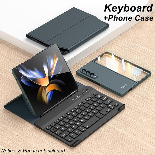 

Складной кожаный чехол для Samsung Galaxy Z Fold 4 3, чехол для телефона, магнитная клавиатура, подставка, жесткий пластиковый чехол со слотом для S-ручки, без S-Pen NO S Pen