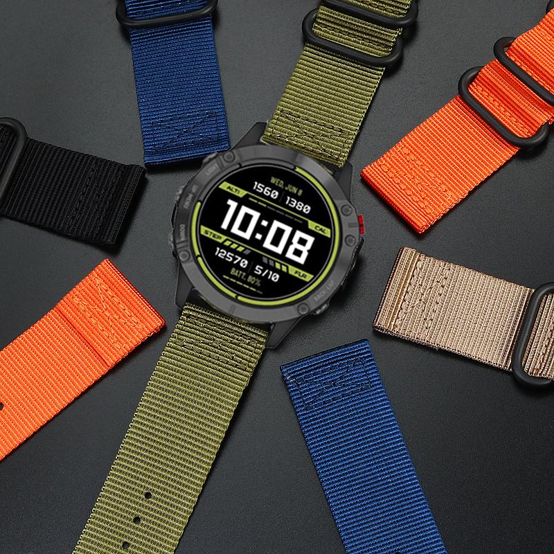 26mm Nylon Watch Band Luxury Nylon Strap 5 Ring Watch Replacement Band For Garmin Fenix 3 Fenix1 Fenix2 Black Green wwatchband