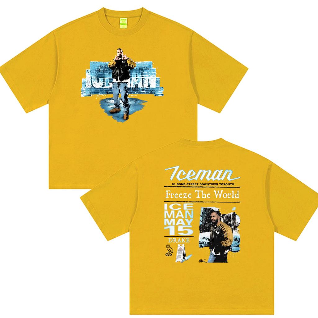 Rappeur Drake Iceman Freeze The World Graphisme d'Album T-shirts Homme Mode Vintage Hip Hop Coton Surdimensionné T-shirt
