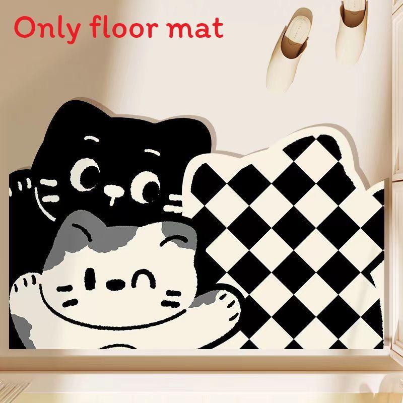 

Cartoon Panda Dog Rabbit Cartoon Pattern Shaped Doormat With Water Absorption For Home Bathroom And Entryway BlackWhite Cat,40x60cm