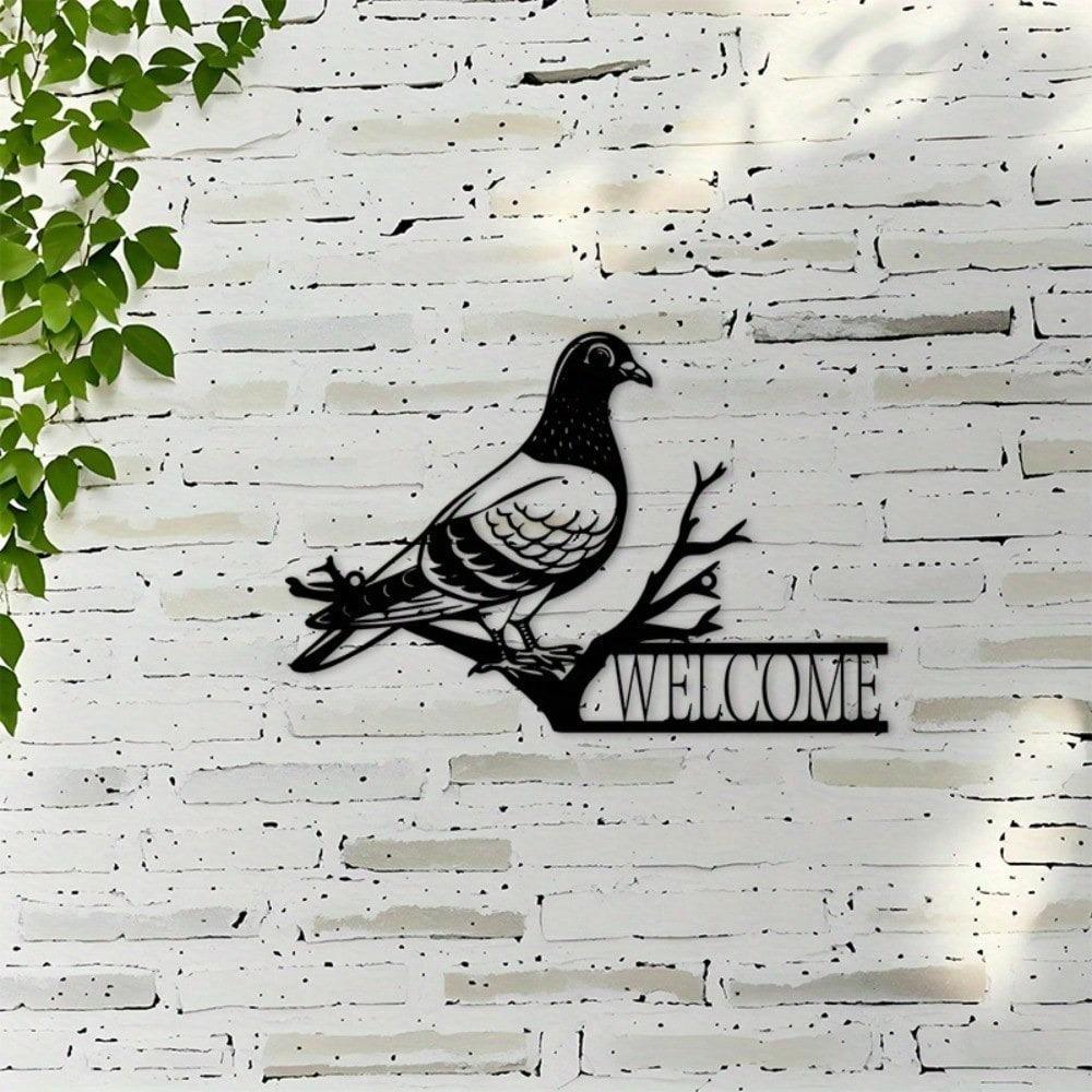 Minimalist Dove Metal Wall Art Welcome Sign Branch Design Outdoor Indoor Door Decor