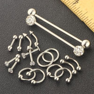 18Pcs Body Earrings , Nose Lip Tongue Eyebrow CZ Barbell