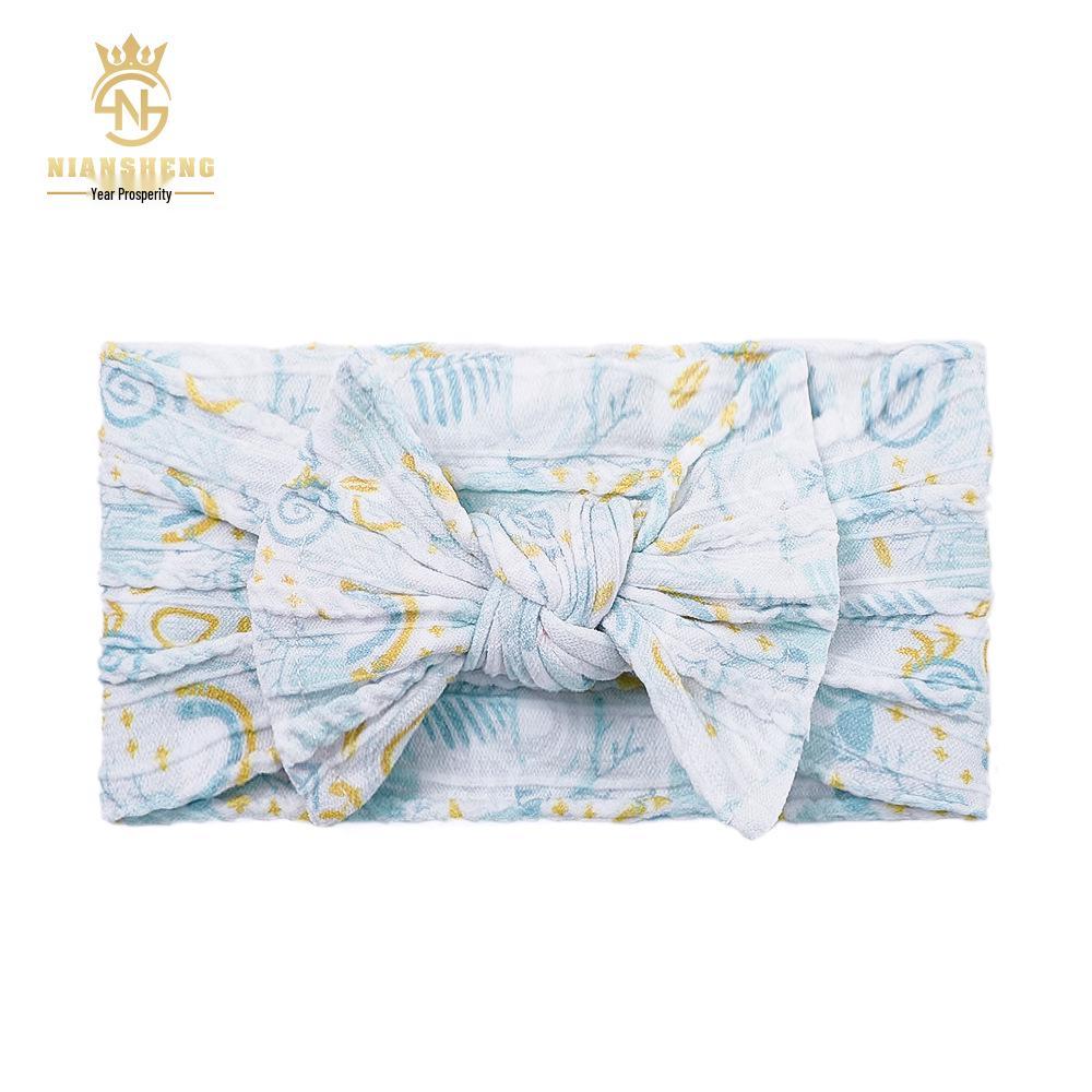 Frühlings-Jacquard Doppelreihiges Nylon-Stirnband mit bedruckter Schleife für Babys