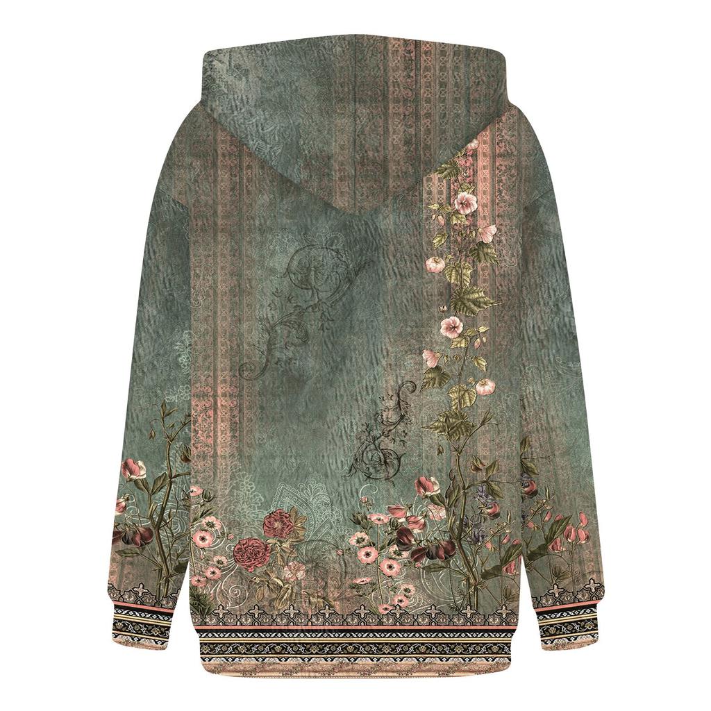 Women's Hooded Long Sleeve Printed Flannel Top Hooded Sweatshirt