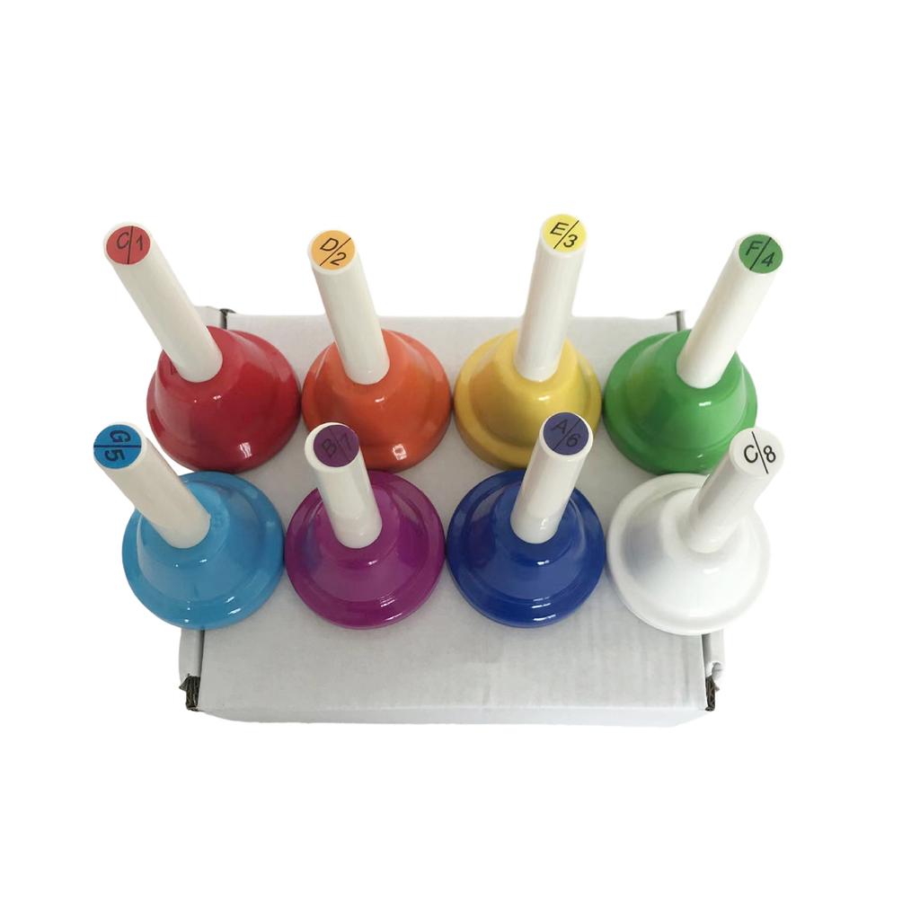 Colorful 8 Note Handbells Set Musical Bells Hand Percussion Bells Music Toy for Church Chorus, Wedding, Family Party