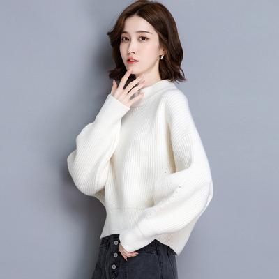 Thickened Inner Small Knitted Bottoming Shirt Autumn and Winter New Bat Sleeve Short Pullover Sweater Women