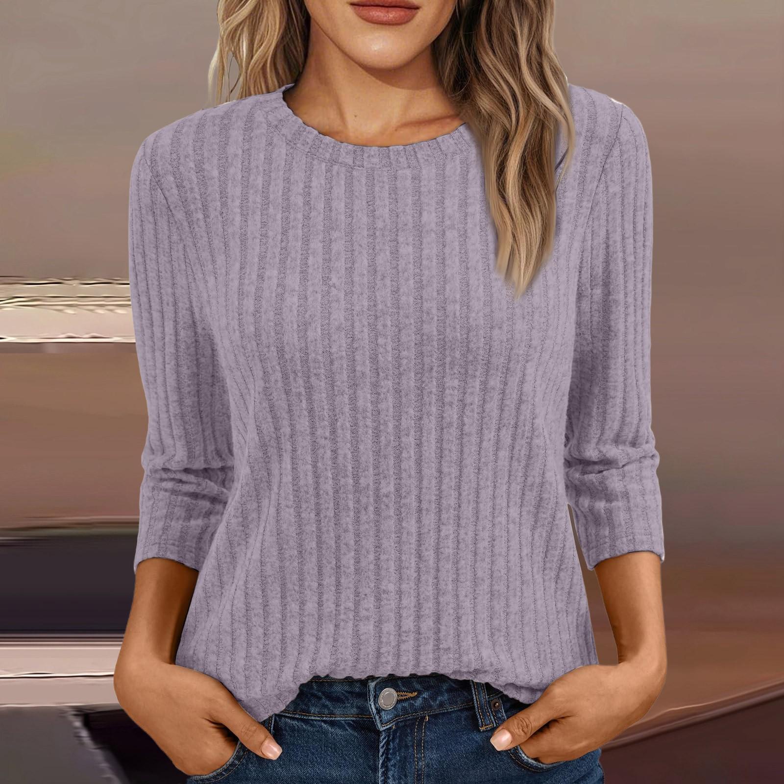 

Женская модная повседневная футболка с круглым вырезом, однотонная, с рукавом три четверти, женская одежда S