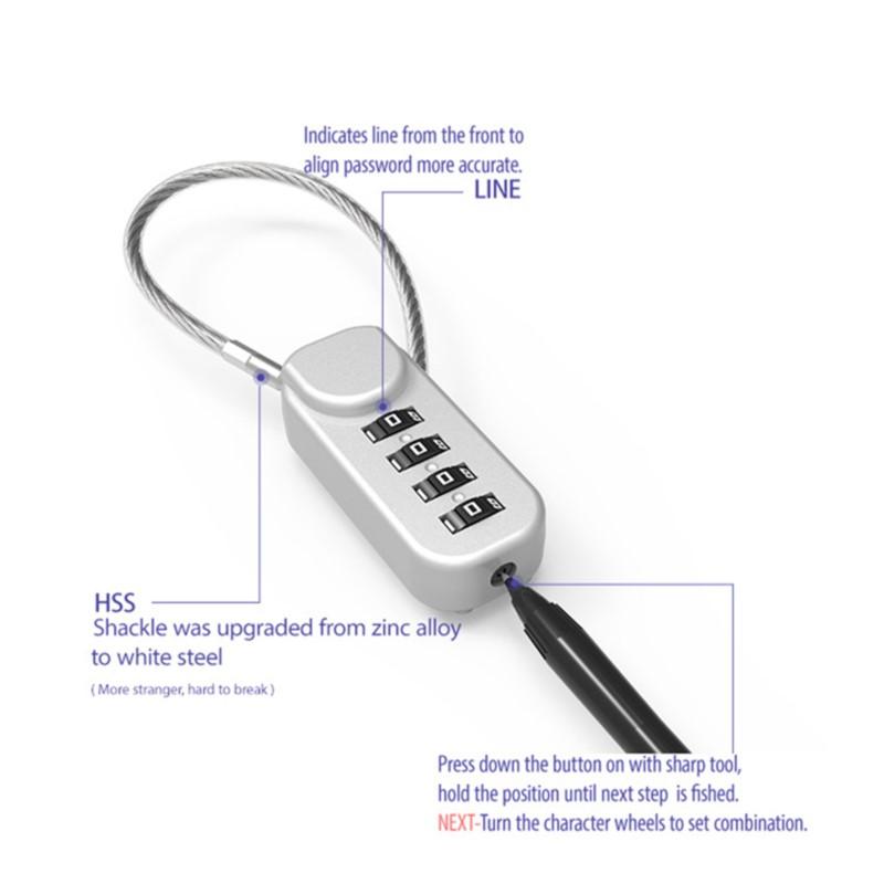 4 Digit Combination Code Number Lock With Spring Coil Wire Rope Colorful Code Lock for Travel Luggage Padlock Cabinet Locker