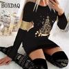 Women Christmas Party Dress 3D Funny Snowman Christmas Element Printed Dress Autumn Winter Long Sleeve Dress