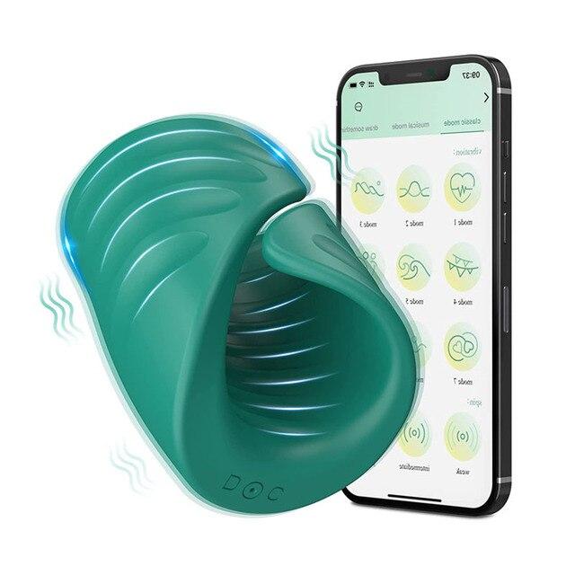 Erkek Mastürbatörü Penis Eğitimi Glans Eğitmeni Uyarıcı Vibratör APP Kontrollü Geciktirici Horoz Halkası Erkekler için Glans Eğitmeni