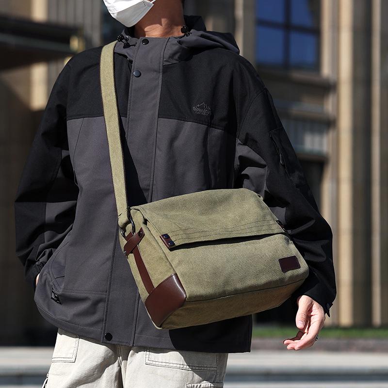 Men's Large Canvas Crossbody Bag - Casual and Wear-Resistant Shoulder Bag for Students and Commuters