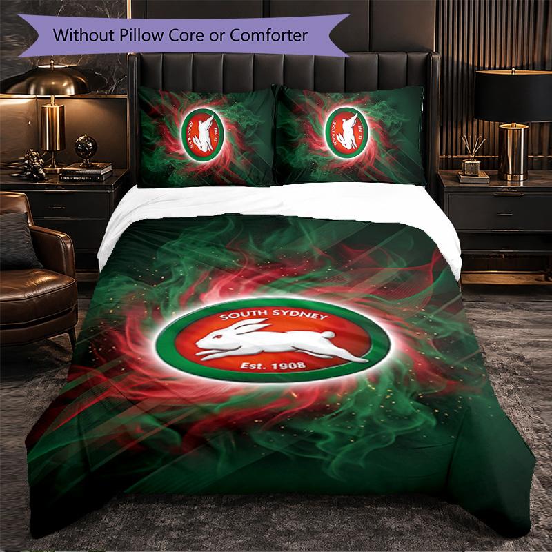 South Sydney Rabbitohs Modello Microfibra Set Biancheria da Letto 3 Pezzi Decorazione Copripiumino per Camera da Letto Uso Domestico
