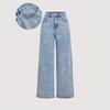 Women's High Waist Straight Leg Jeans Loose Fit Rhinestone Embellished Denim Pants Elegant Spring Wash Wide Leg Trousers