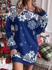 New Christmas Snowflake D Printing Off-Shoulder Long Sleeve Dress Women's European and American Style Loose Casual Sweater Dress