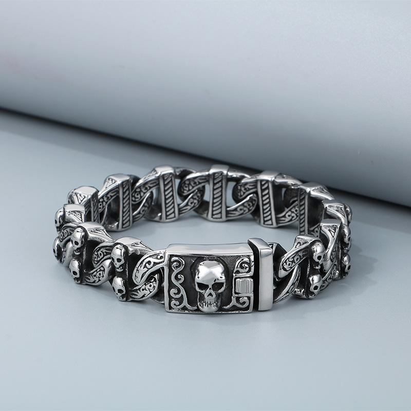 KALEN 220mm Men Punk Stainless Steel Skull Pattern Clasp&Links Bracelet 22 CM&Punk