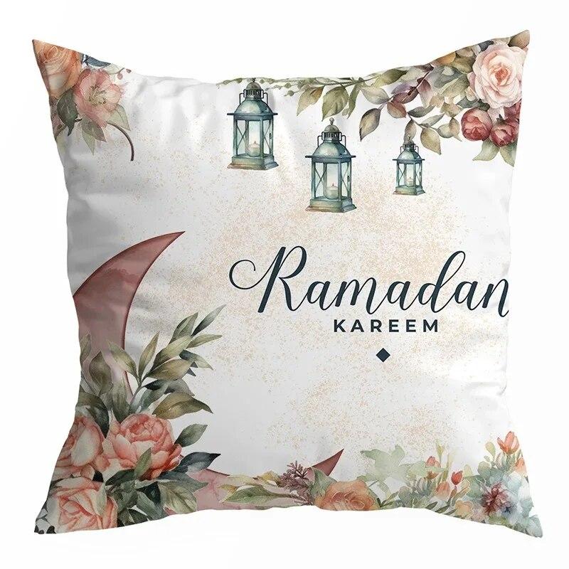 Ramadan Decoration 2024 Mubarak Cushion Cover Cotton Eid Mubarak Islamic Muslim Happy Eid Mosque Pillowcase Party Supplies