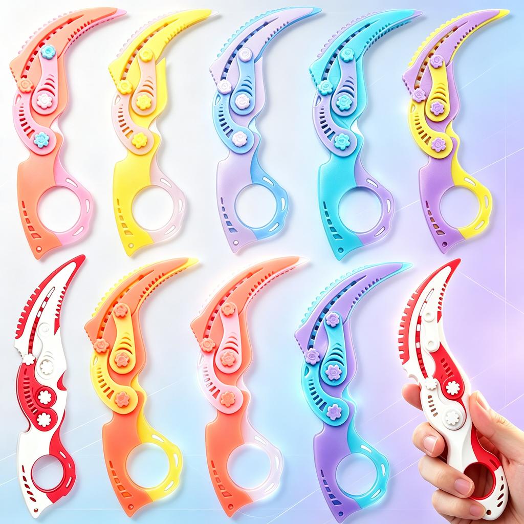 Coltello a Pinza Pieghevole a Gravità, Karambit Giocattolo Fidget, Giocattolo Decompressione Plastico EDC per Sollievo dallo Stress, Oggetto di Scena Cosplay