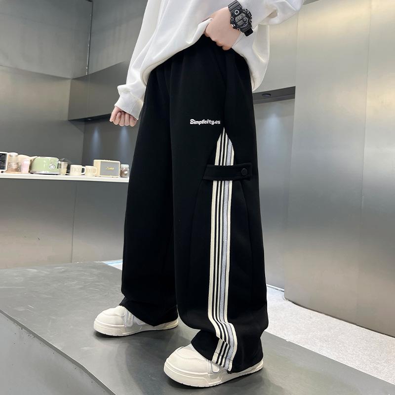 

Осенние повседневные брюки для больших мальчиков, детские свободные хлопковые спортивные брюки, брюки для детей, весенняя детская одежда 120 чёрный