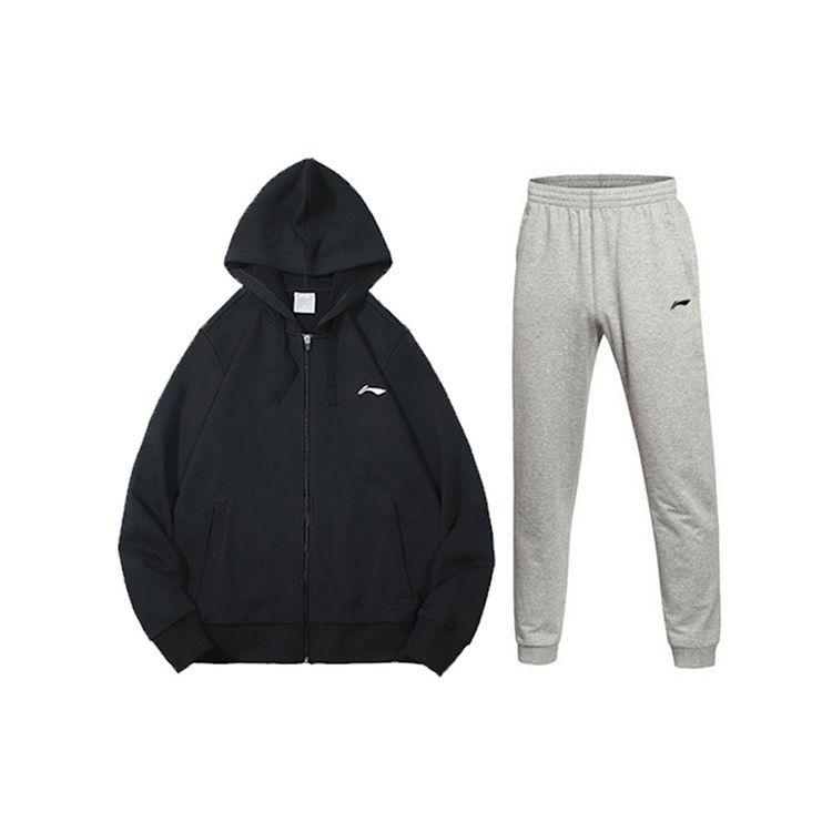 

Li Ning Plain Loose Sports Hoodie With Zero, Logo Embroidery And Sports Cuffed Pants Men Hoodies And Pants Black Light-Serious AWDS421-1+AKLS471-2 XXXXL