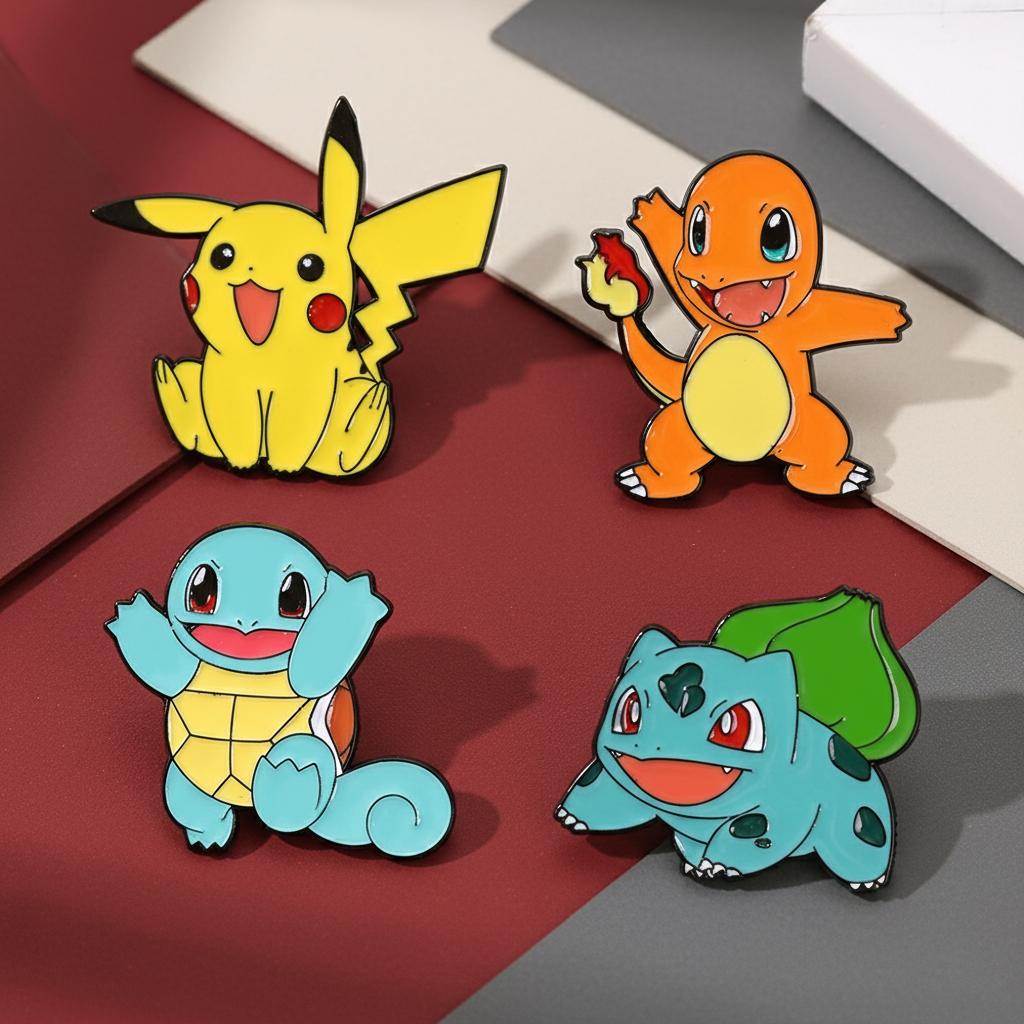 Pikachu Enamel Pins 4pcs Set Cute Lapel Badge Brooch for Backpack Clothing Cosplay Cartoon Accessory Gift