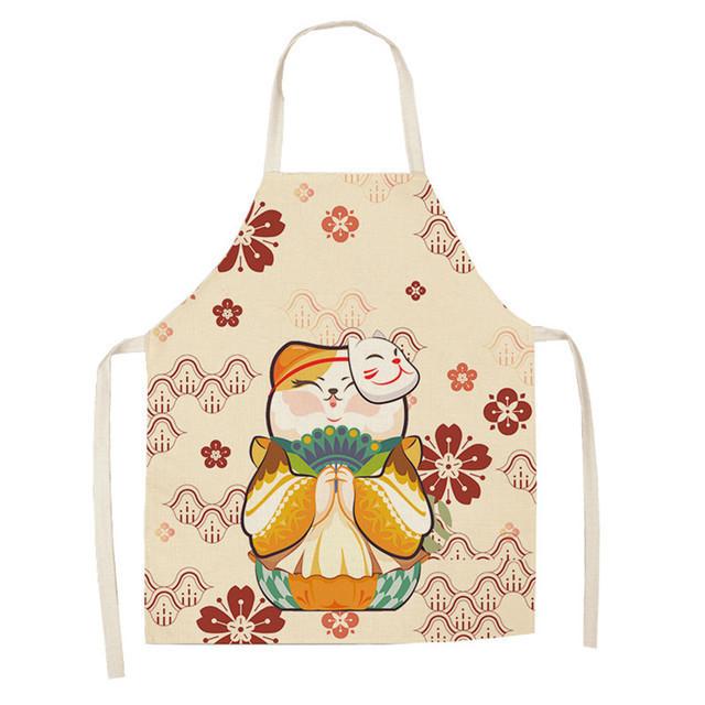 Japanese Lucky Cat Apron With Waterproof Linen Material For Kitchen Cooking And Baking