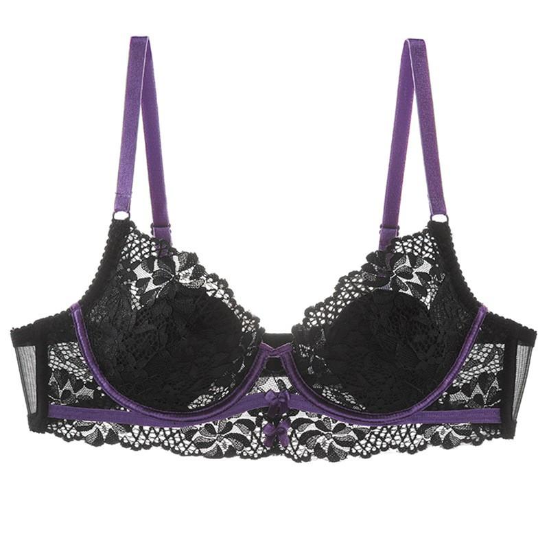 Womens Lace Bra Set Thin Cup Underwire Large Bust Support Comfort Breathable 3/4 Coverage